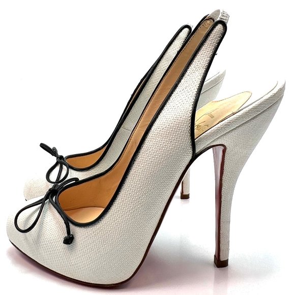 Christian Louboutin Shoes - Christian Louboutin Georgineta 120 White Canvas Heels 37